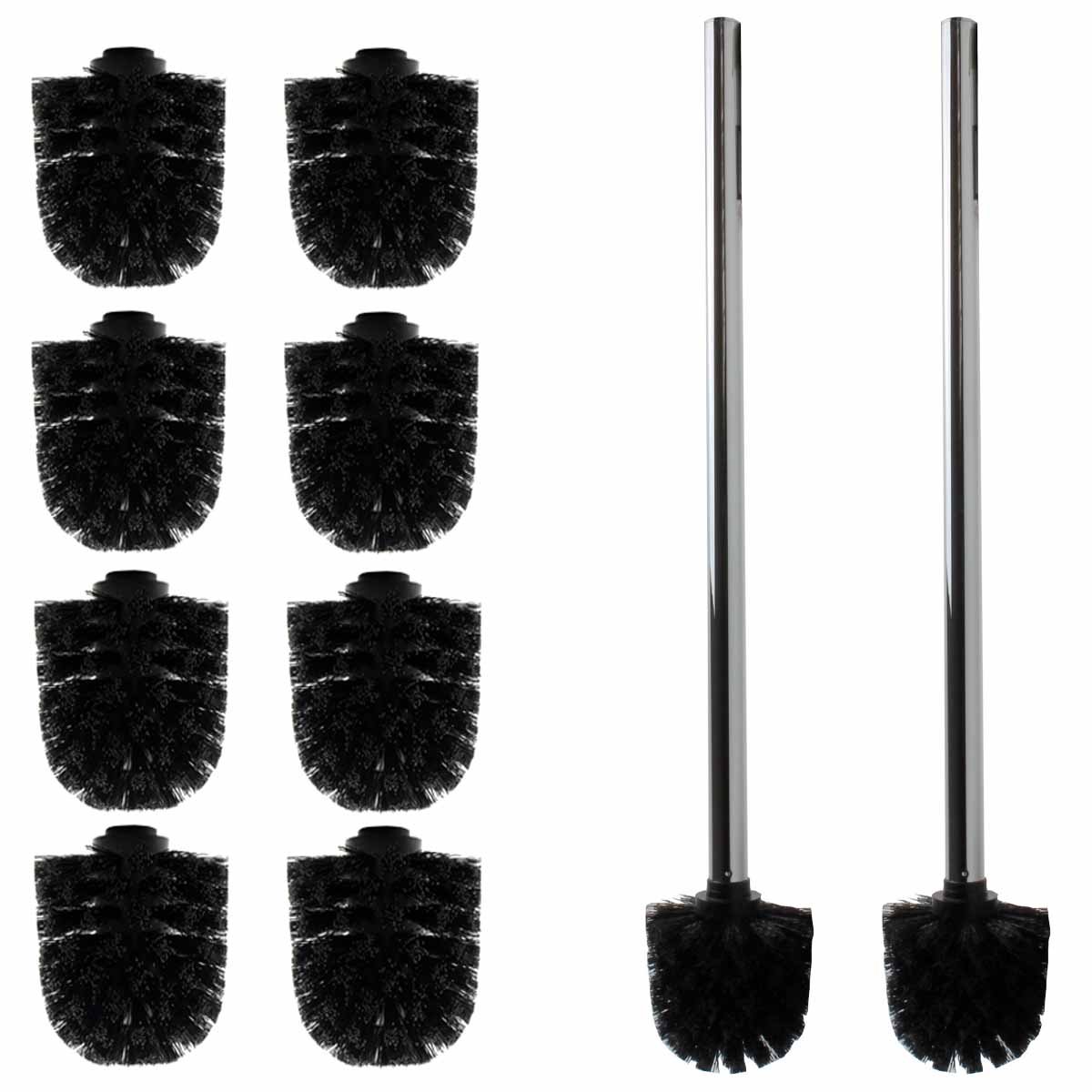 DaloualReplacement Brush Head Black + 2x Handle 40 cm Replacement Toilet Brush Set of 10