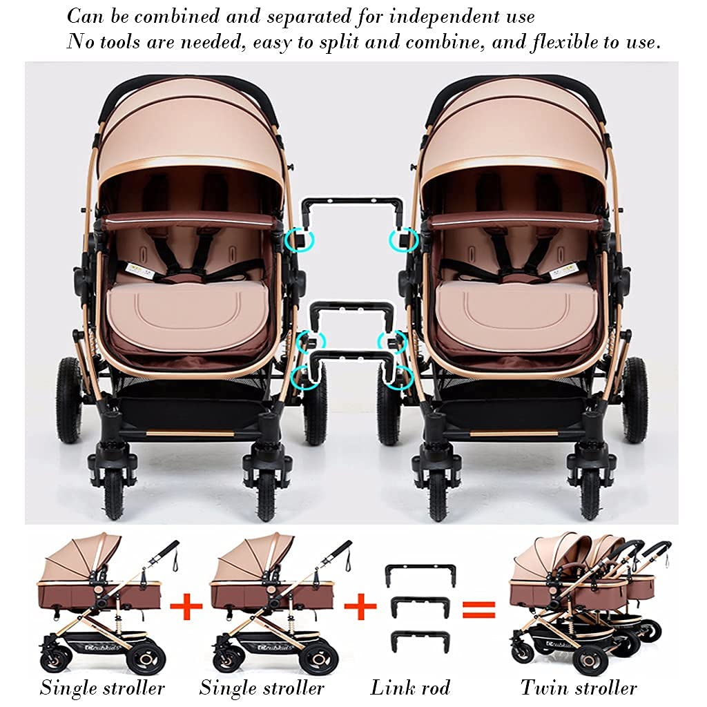 Rieort Poussette jumelle Portable en Alliage d'aluminium poussettes Tandem Roues verrouillables Chariot Poussette Dossier réglable bébé Poussette