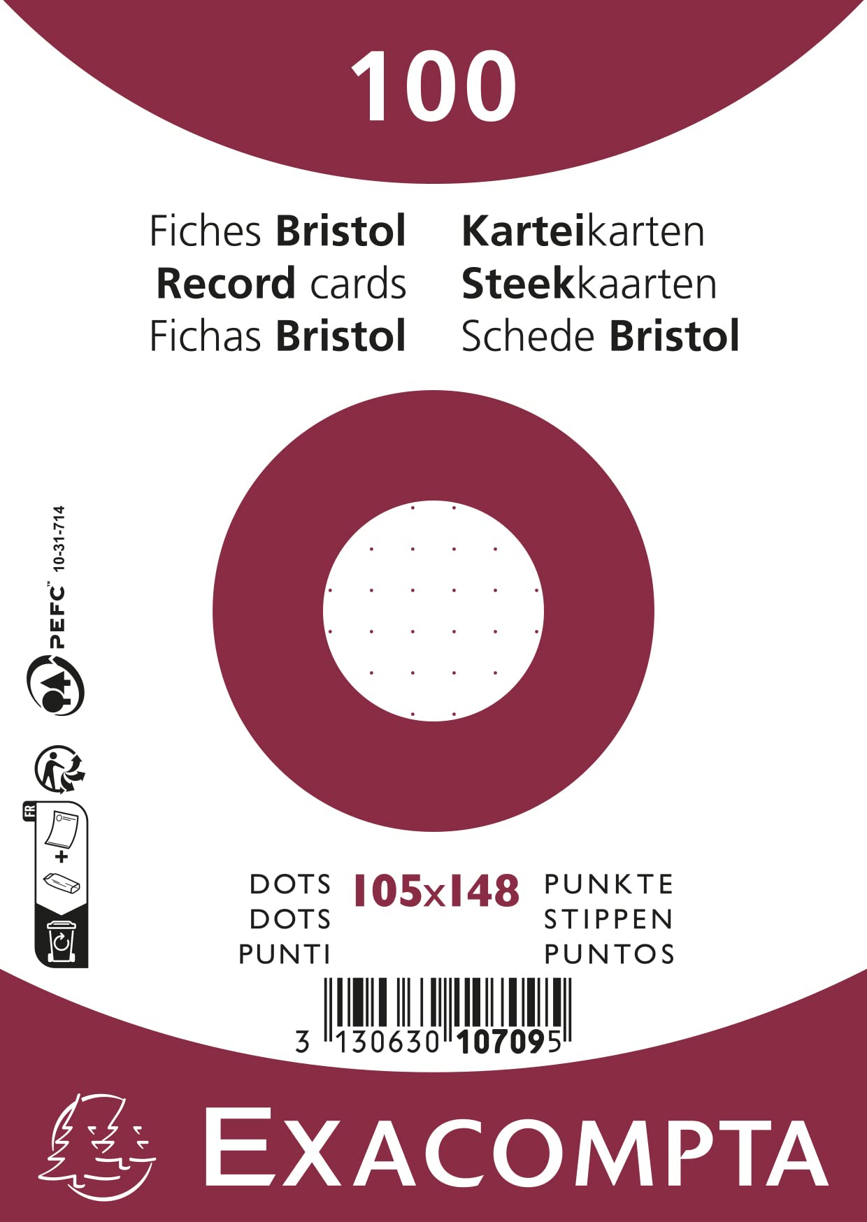 Exacompta 20 Packungen 100 Karteikarten Dots in Folie 105x148 mm Weiß