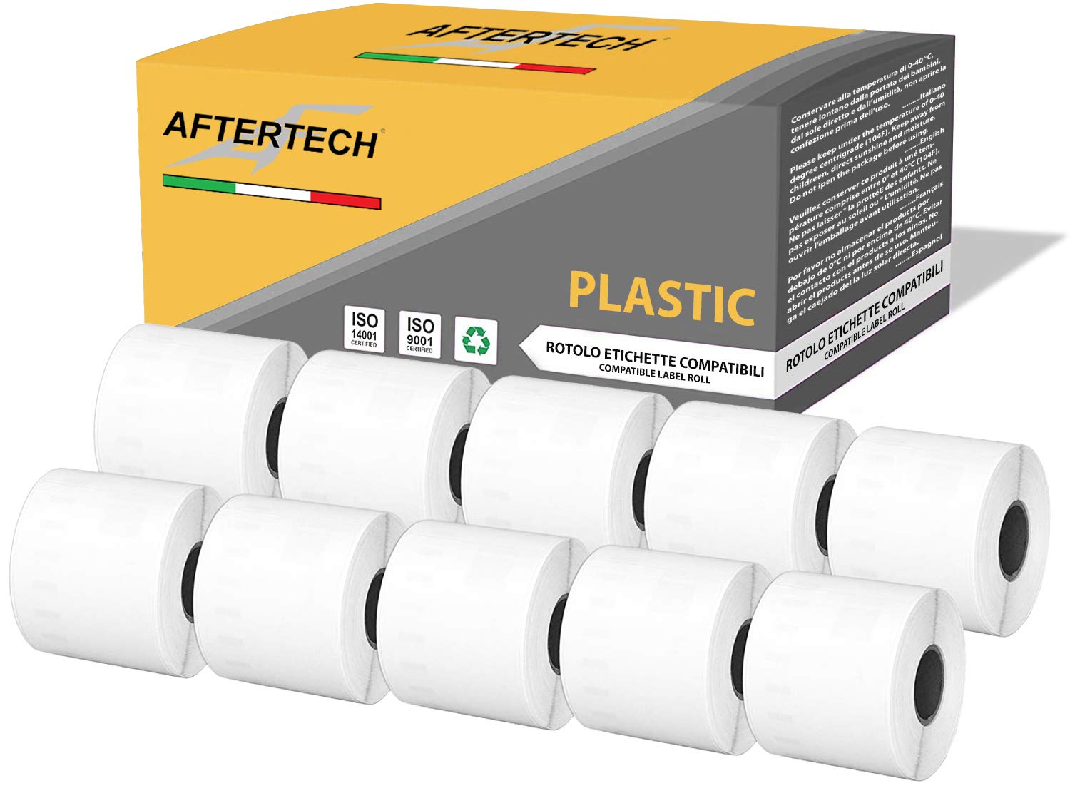 Aftertech 10 x 99014P 54 x 101 mm Rollen wasserdichte Kunststoff-Etiketten, kompatibel (220 Etiketten/Rolle = 2200 insgesamt) für Dymo LabelWriter 10 x 99014PLA