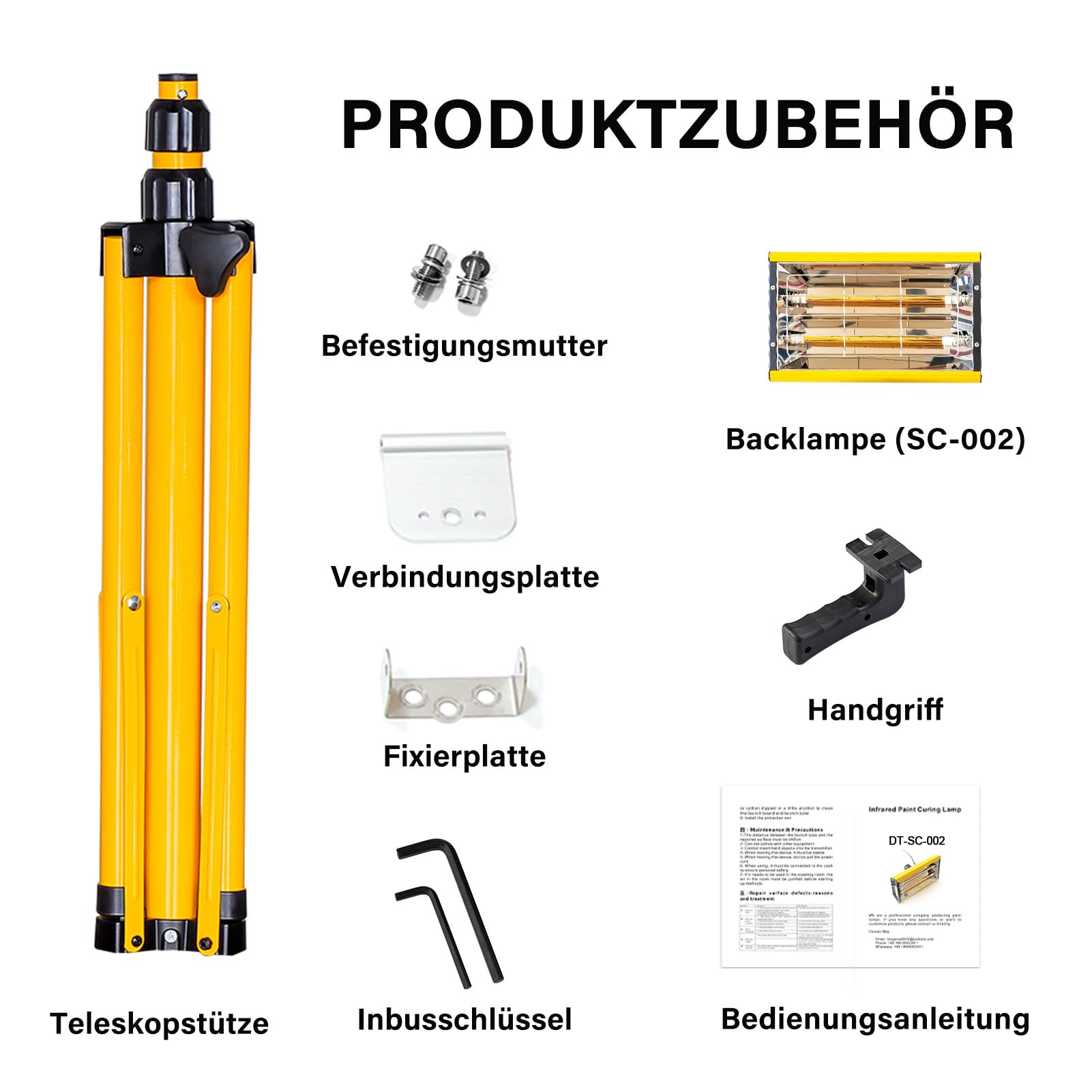DATOUBOSS 2000W Infrarot Lacktrockner Strahler Infrarot Lacktrockner Lampe mit verstellbarem Ständer Kurzwellen-Infrarot-Lackhärtungslampe für Auto Karosserie Reparatur, Lackierarbeiten