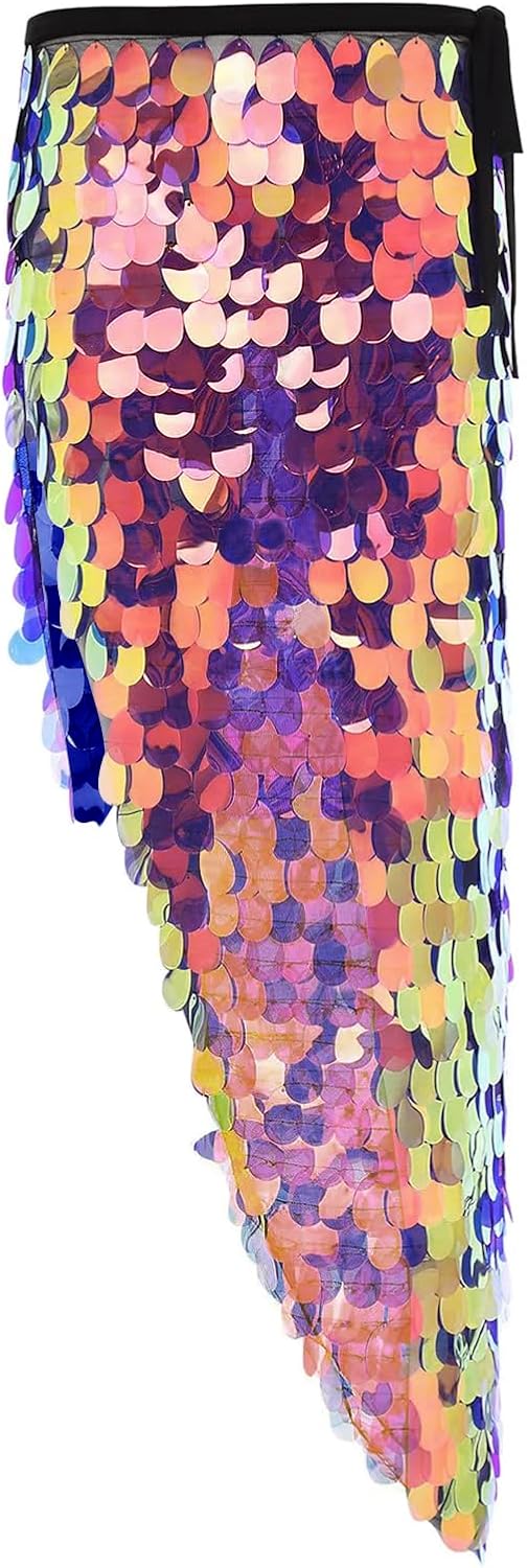 Shiny Sequins Skirt Belly Dance Hip Scarf for Women, Triangle Dancing Wrap Skirt Festival Performance Party Costume
