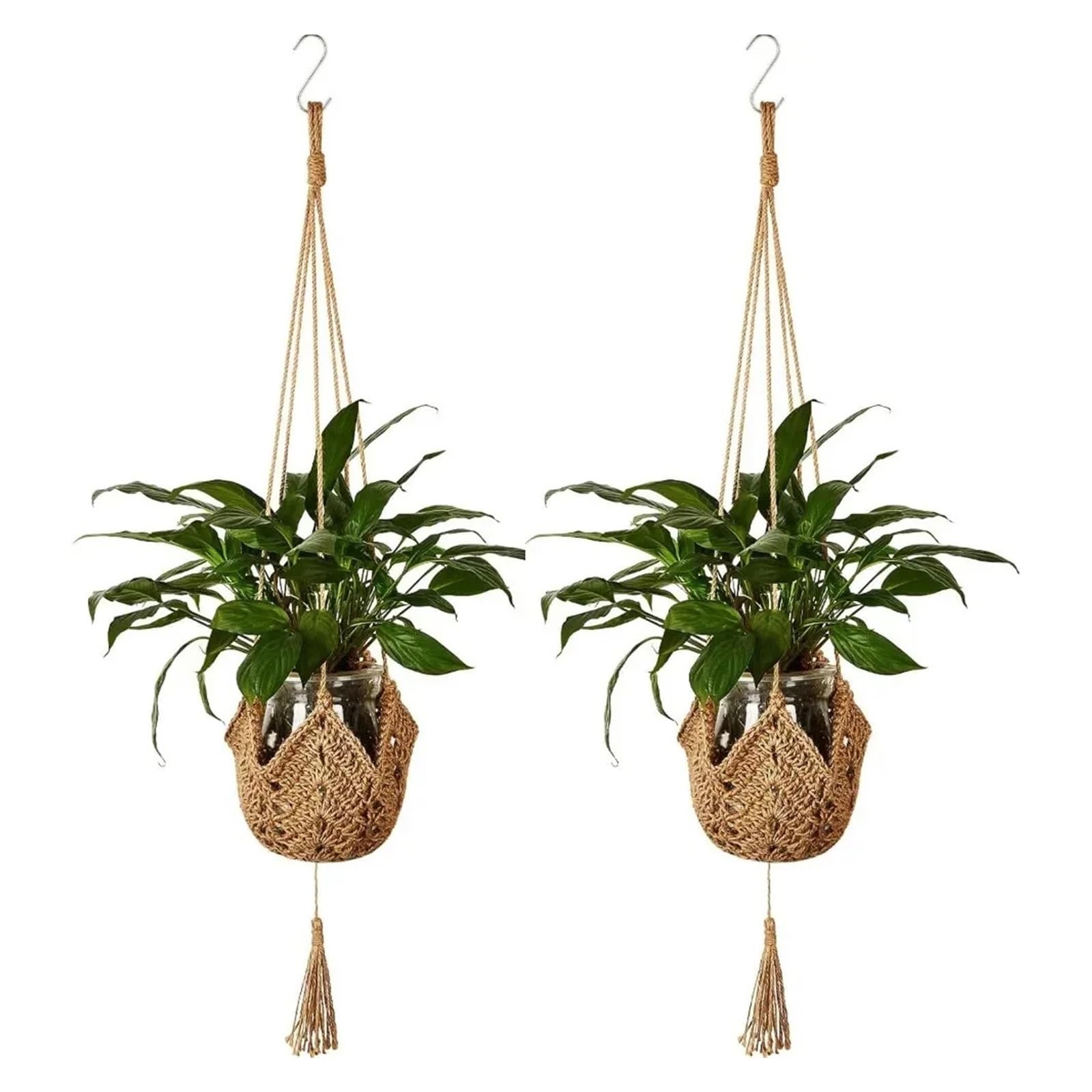 DUNSBY Woven Planter Hanging Basket Plant Handmade Hanger Flower Pot Planter Wall Decor Courtyard Garden(2pcs)