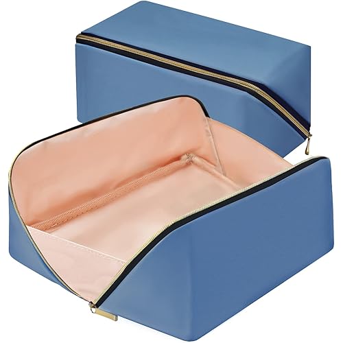 Portable Makeup Bag Opens Flat for Easy Access,Waterproof Large Cosmetic Bag Toiletry Bag,Travel Accessories Case Organizer Overnight Bag for Cosmetics,Toiletries,Daily Use (Navy blue, Medium)