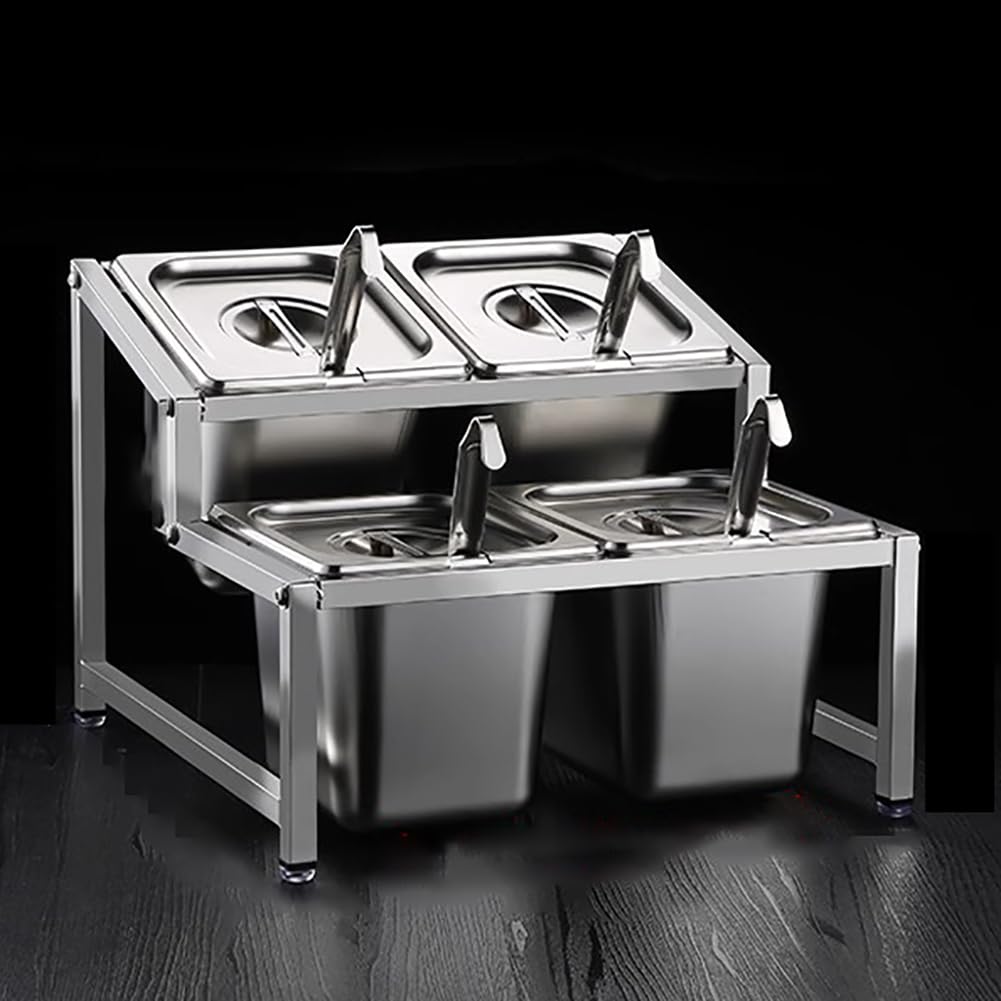GTHTUHFD Removable Stainless Steel Pizza Ingredients Storage Container, Condiment Tray With Lid With Spoon, Large Capacity Spice Organizer, Kitchen Storage Container,C,A