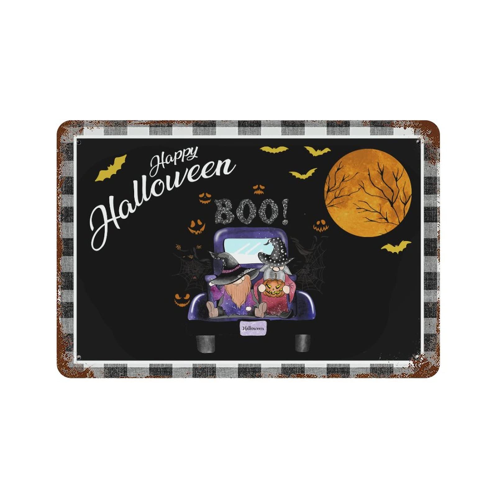 Panneau métal Happy Halloween pour décorer votre entrée automnale