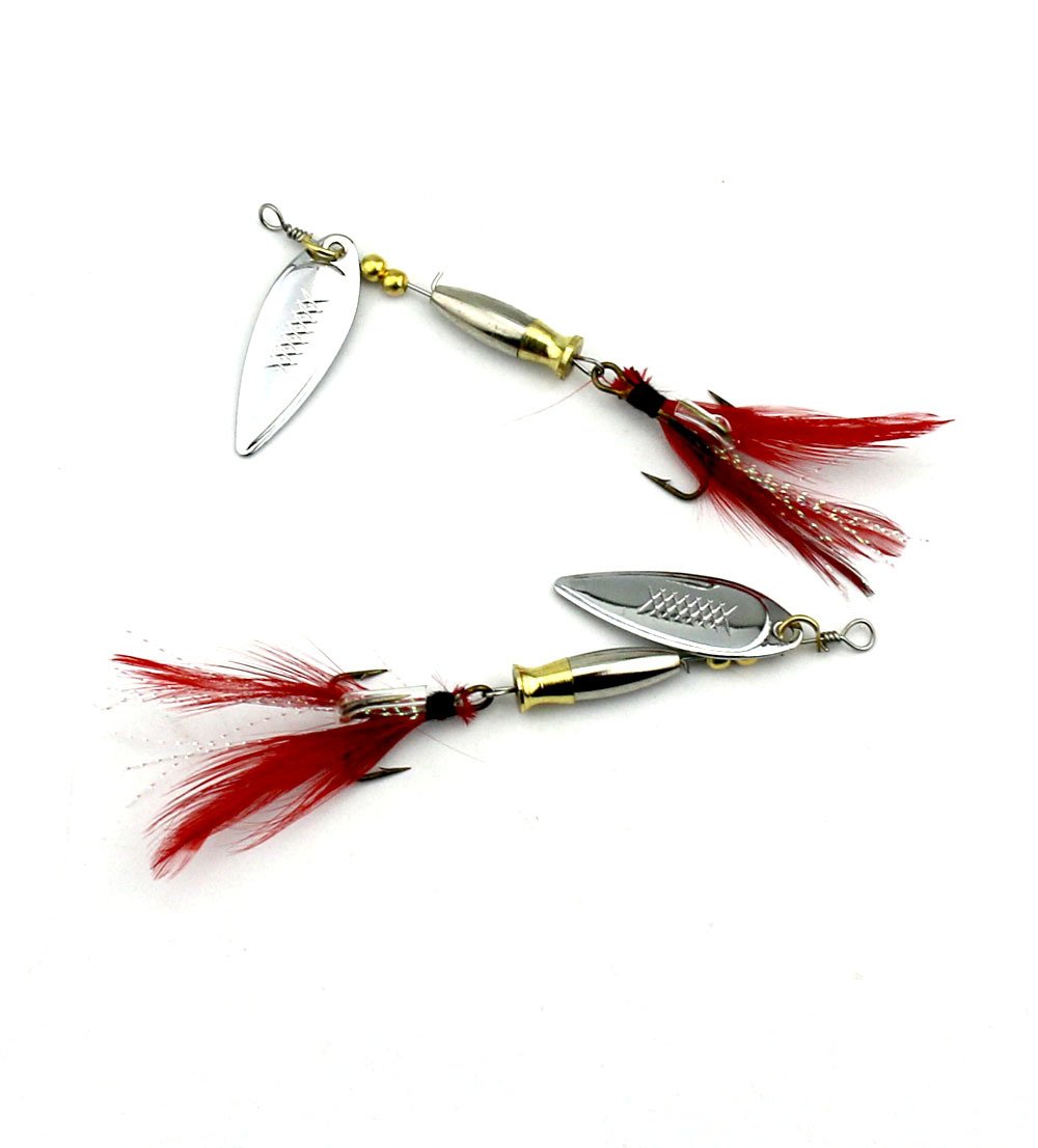 5PCS piuma ami da pesca, Rooster Tail, Fishing spinner Spoon esche ruotabile Inline Bass pesca alla trota affrontare esche 8 cm-8.6g Spinners, Spinnerbaits, Blade spinner esche