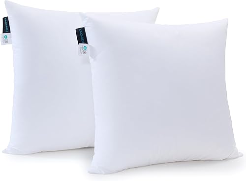 KAKABELL Almohadas de 16 x 16 pulgadas (paquete de 2, blanco), funda 100% algodón, alternativa al plumón para cama y sofá, almohadas decorativas