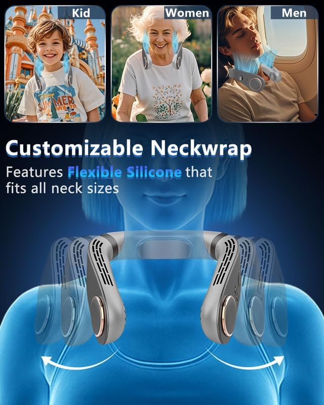 Neck Fans that Blow Cold Air Rechargeable,Quiet Leafless Hanging Neck Fan with Metal Cool Plates,Battery Operated Neck Ac Air Conditioner Portable Personal Fan,Necklace Cooler for Women Men Kids Black