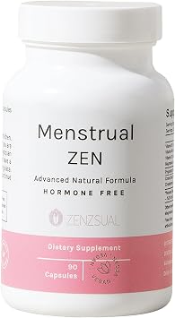 ZENZSUAL Menstrual Zen Natural and Hormone-Free Supplement Support for Menstrual Cramps, Mood Swings and Period Pain Diuretic Effect 90 Capsules / 2.7 Oz