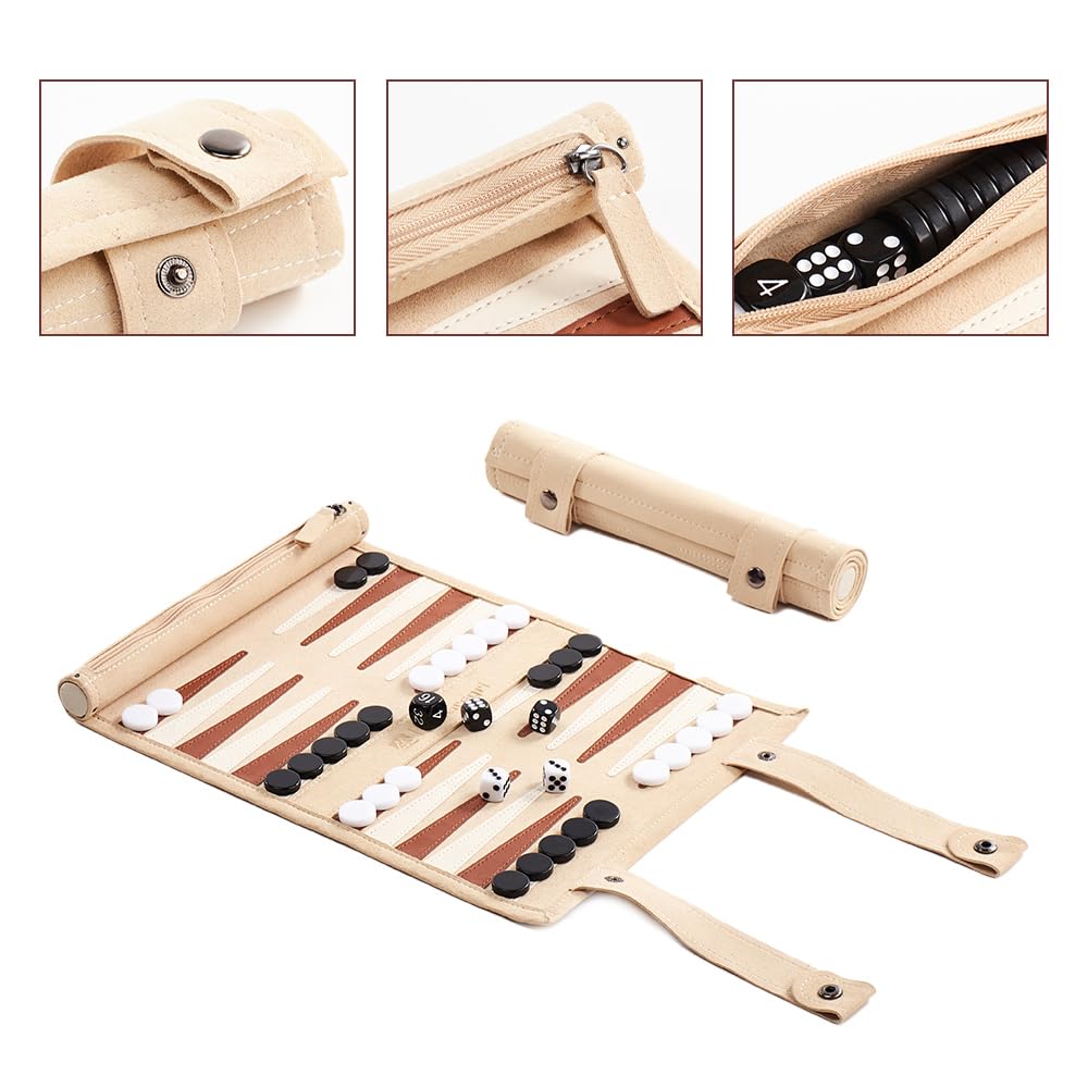Juego de backgammon de viaje, juego de mesa de cuero enrollable