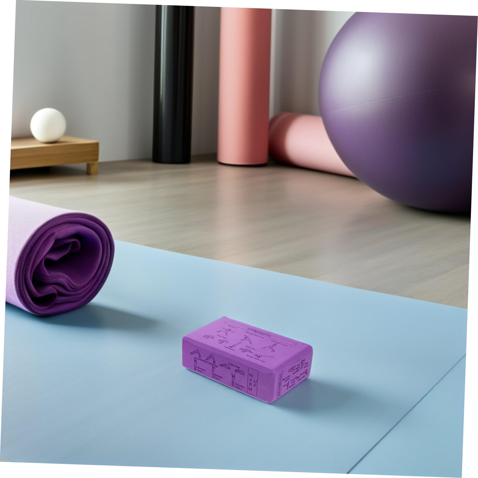 Blocco Yoga Porpora in Eva ad Alta Densità, Set da 1 | 9x6x3 Pollici, con Guida Stampata delle Posizioni, per Routine di Yoga e Fitness