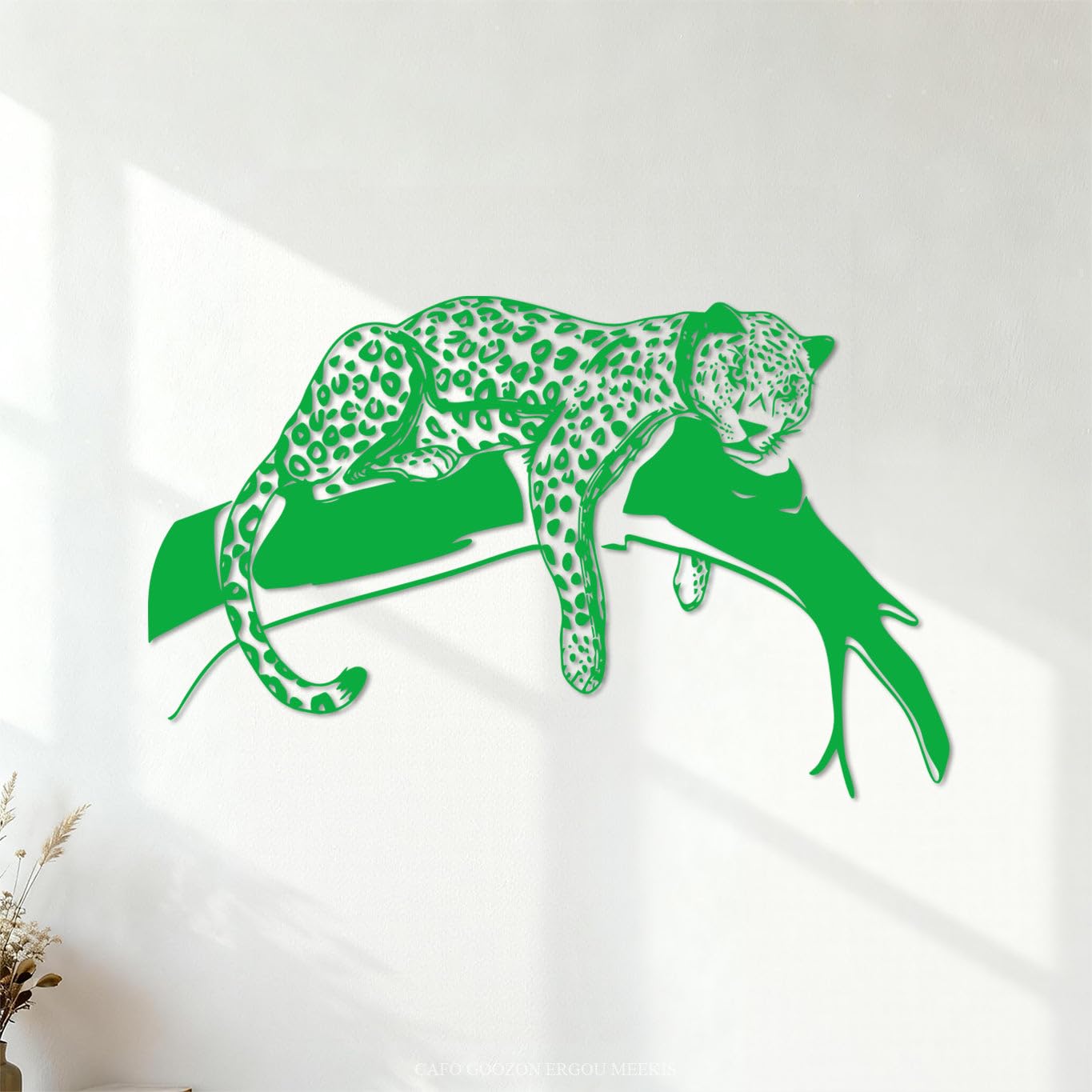 Wall Decals Paster Paper Cartoon Leopard Playing On Tree Kids Jungle Animals Tiger Cat Branch 64x102.2cm Art Decoration Green