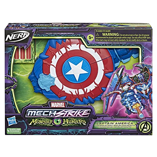 Marvel Avengers Mech Strike Monster Nerf Captain America Monster Blast Shield Roleplay Toy With 3 Nerf Darts, Toys For Kids Ages 5 And Up #TOP3
