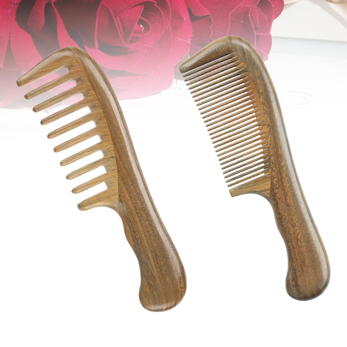 Sandelholz Haarkamm Oberfläche 2 Stück für Damen mit Breiten und Feinen Zinken Tragbar aus Natürlichem für Tägliche Haarpflege