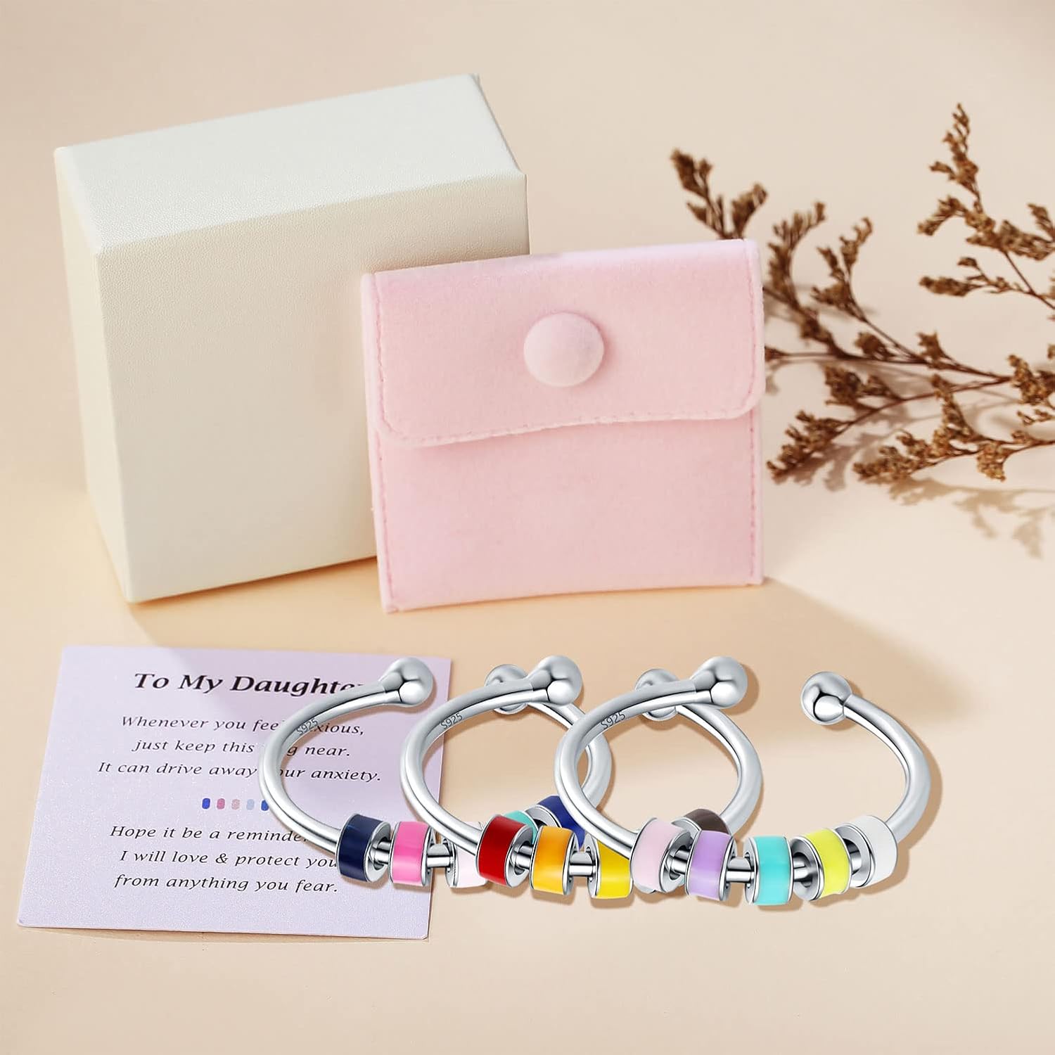 To My Daughter Fidget Ring for Anxiety, S925 Sterling Silver Enamel Fidget Spinner Rings, Anti Anxiety Spinning Rings for Women Birthday Christmas Gifts for Women (Blue) - Image 7