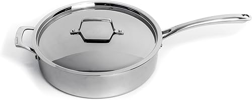 Berghoff Sartén profesional de acero inoxidable 18/10 de triple capa de 11 pulgadas, 4.6 cuartos de galón, mango de agarre seguro, tapa a juego,