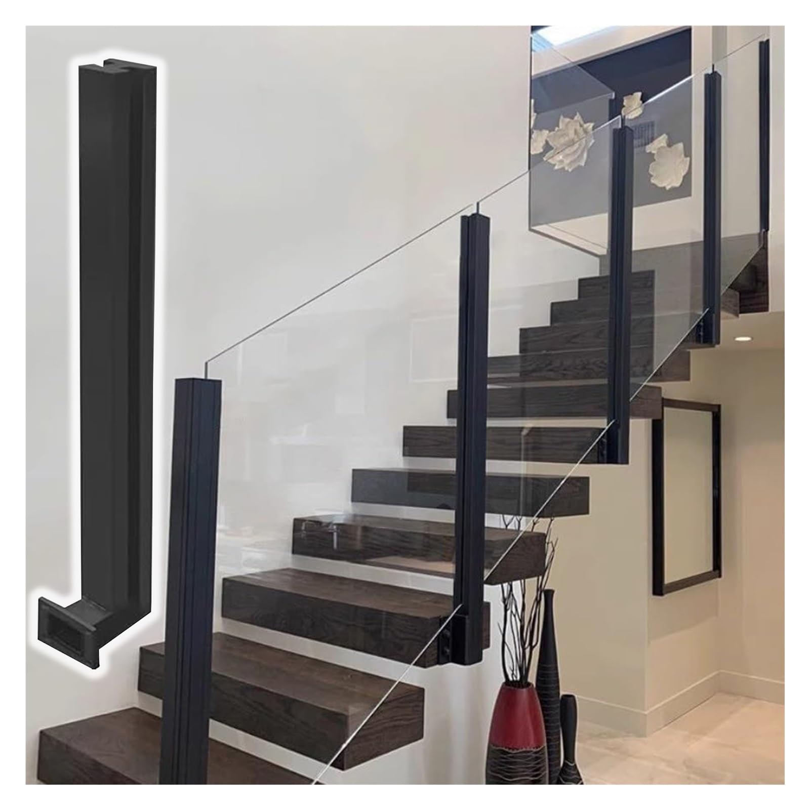 Genérico Poste de barandilla de Vidrio para Interiores, Columna de Soporte Lateral para escaleras, Abrazadera de Valla Resistente al Viento para terraza/Plataforma/Pasillo, Altura Ajustable de 75 a 1