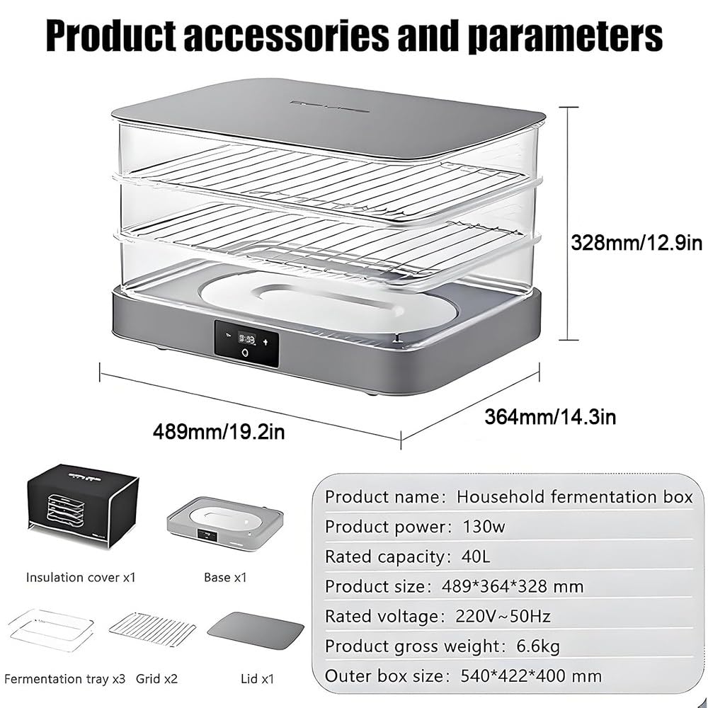 Fermentadora eléctrica 40L con Bandeja extraíble, Caja de fermentación Regulable 20-45 °C, Garantiza fermentación Uniforme para Pan casero Profesional