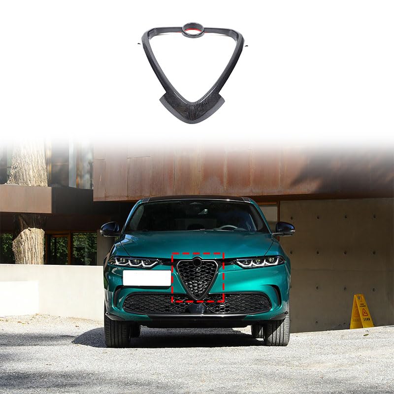 Cubierta de plástico para rejilla frontal de coche, compatible con Alfa Romeo Tonali, logotipo decorativo para rejilla de radiador, anillo de fibra de carbono