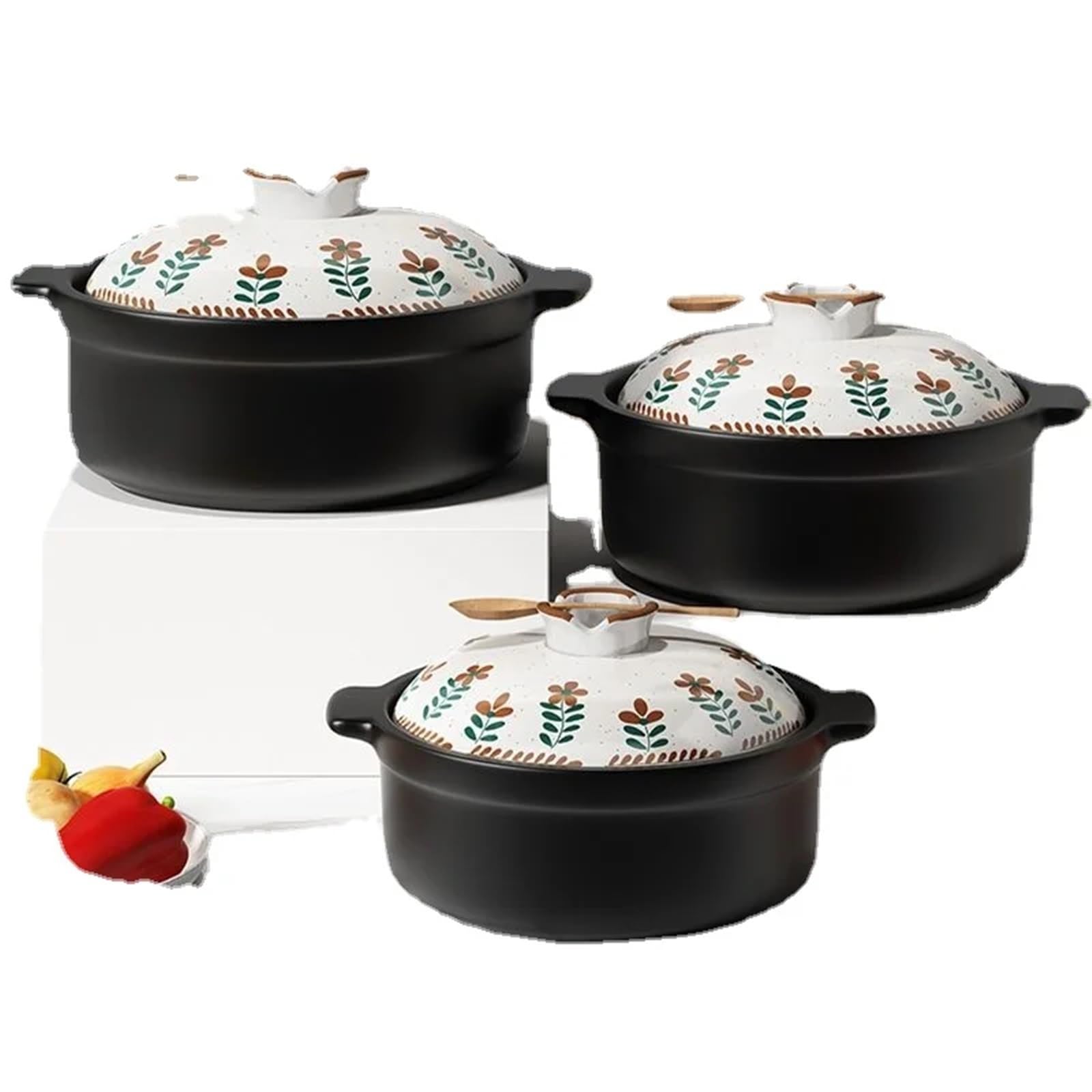Casseruola in Ceramica con Bocca Larga, Antiaderente, Ideale per stufati e zuppe (Nera, 3,0 l)
