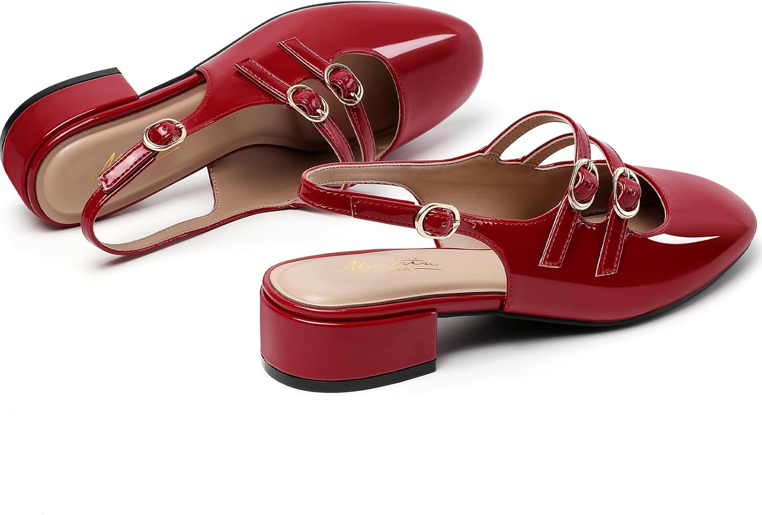Mostrin Mary Jane Shoes Women Slingback Chunky Low Heels for Women Closed Rounded Toe Ankle Strap Pumps Daily Wedding Party Dress Shoes - Image 6