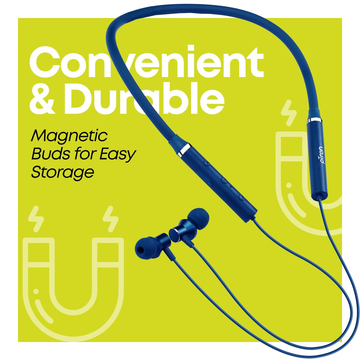 pTron Tangentbeat in Ear Bluetooth Wireless Headphones with Mic, Punchy Bass, 10mm Drivers, Clear Calls, Dual Pairing, Fast Charging, Magnetic Buds, Voice Assist & IPX4 Wireless Neckband (Navy) — Amazon image 6