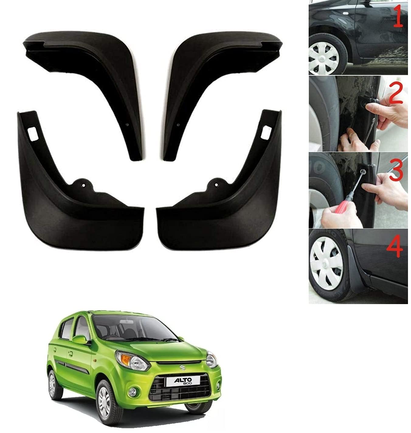 Auto Addict Car Mud Flaps Splash Guards (O.E Type Custom,4 pcs) for Maruti Suzuki Alto 800(2012-Present)-image-16