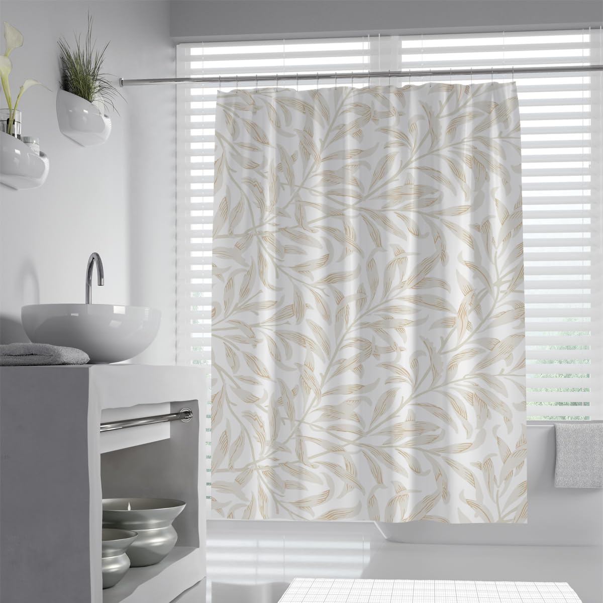OLLIAR Home Blue Leaves Shower Curtains for Bathroom Decor 180x180 Plants Botanical Vine Boho Art Printed Fabric Polyester Waterproof Shower Curtain with Hooks
