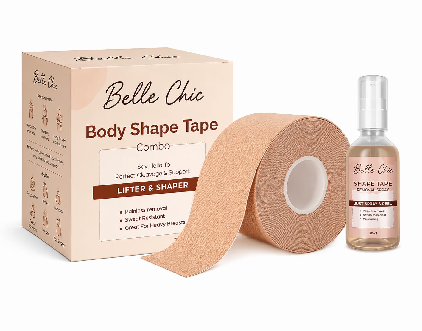 Belle Chic Flix Breast Roll -Breast Shaper & Lifter, Breathable Breast Support Boobtape, 5-Meter Breast Lift Tape for Backless, No Show Bra for Women, Skin Friendly Adhesive Brown-image-37