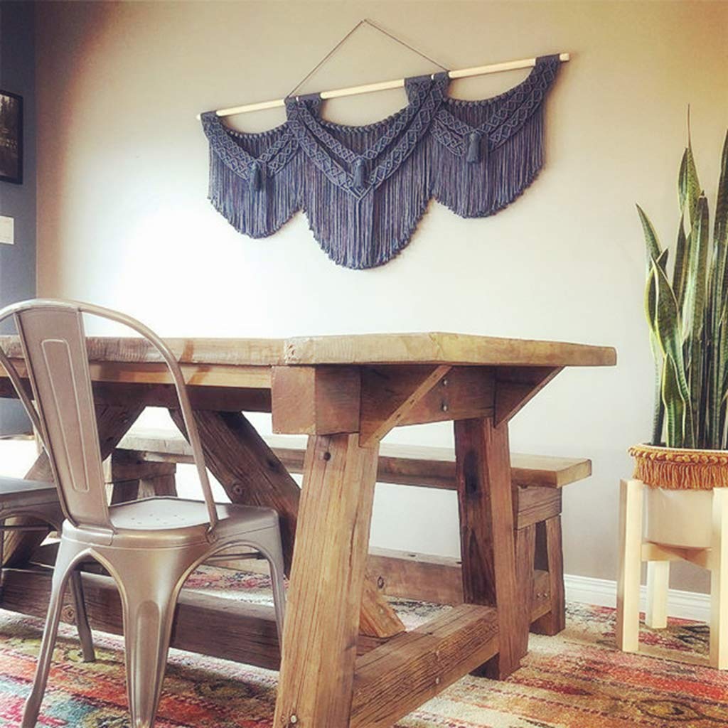 ZNKZJ Handgemachte Makramee Wandbehänge Boho gewebt Wandteppich große natürliche Baumwolle Seil Quaste Fringe Wandteppiche Wohnkultur für Hochzeit Hintergrund Schlafzimmer,Grey-115 x 55 cm
