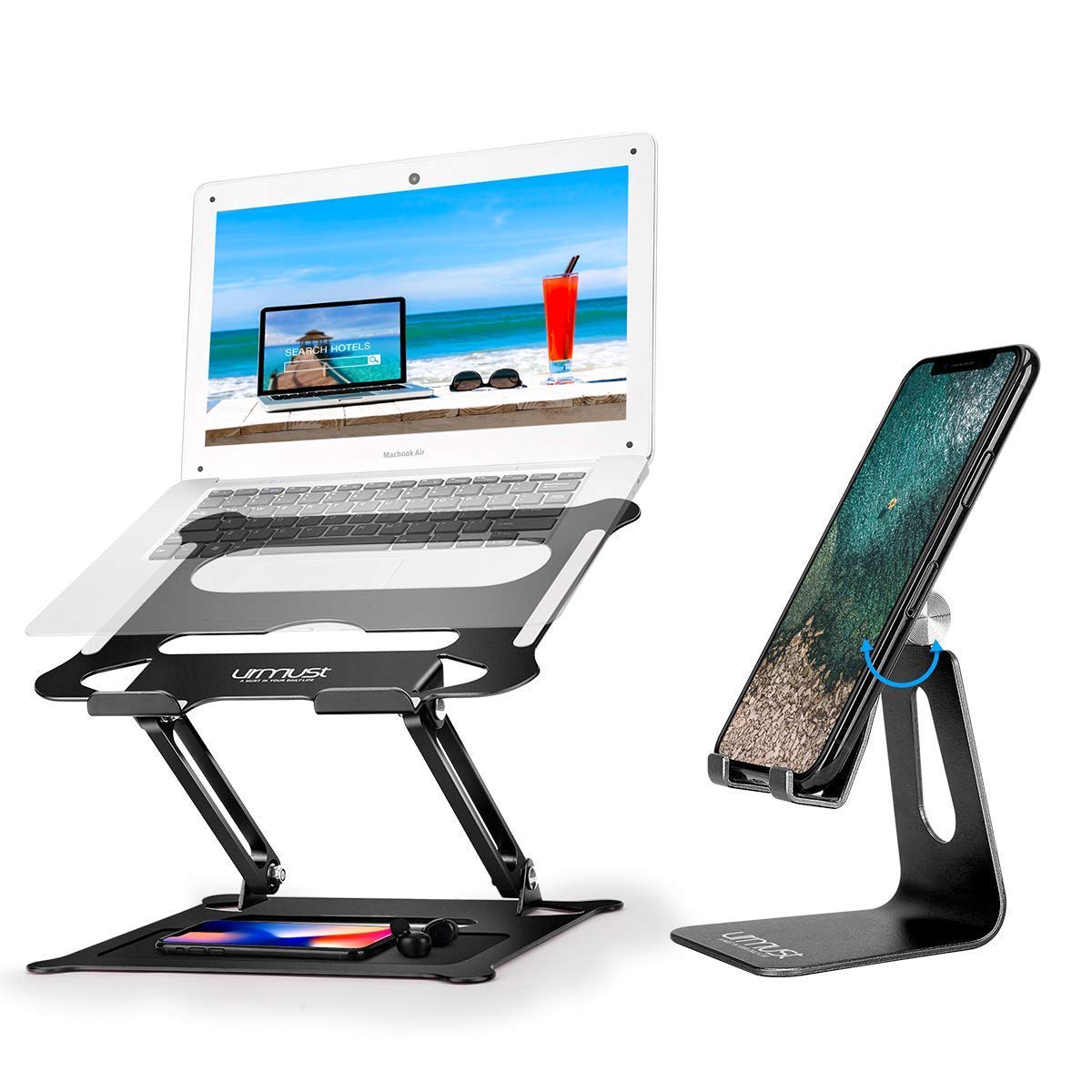 Urmust Adjustable Laptop Stand Black + Adjustable Phone Stand Black
