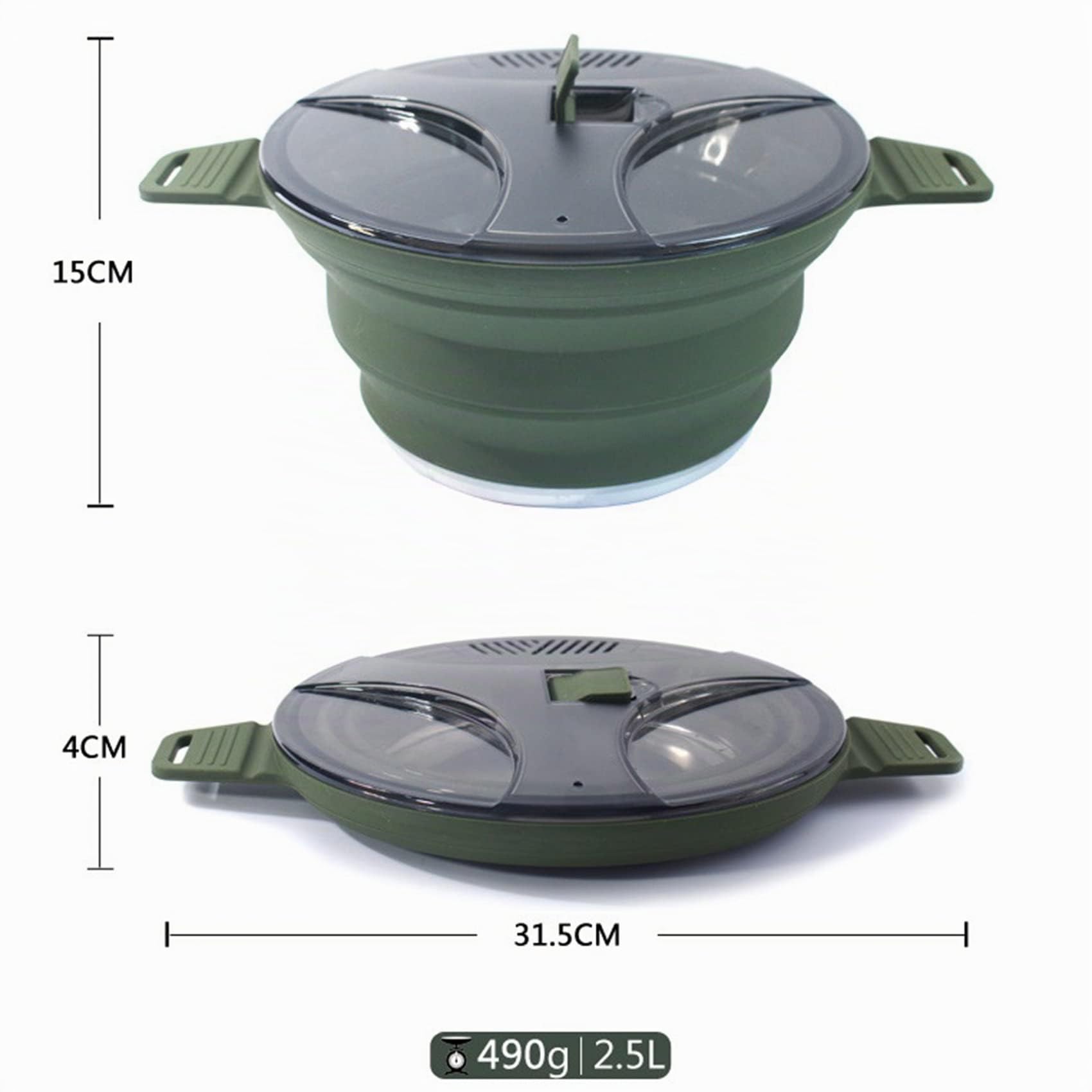 Pentola pieghevole per esterni, in silicone, per escursioni, pentola da picnic, in acciaio , per , colore: verde