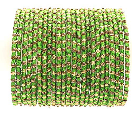 Image of Swara Creations Multicolored Metal bangles /kada Set wrapped in Silk Thread & golden dots for Women & Girls (24 Pcs)