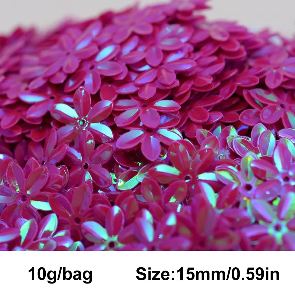 homeemoh 3D Flower Shape Embroidery Spangles, 10g 15mm Glitter Confetti Loose Sequins for DIY Crafts Sprinkle Part Decoration (Rose Red)