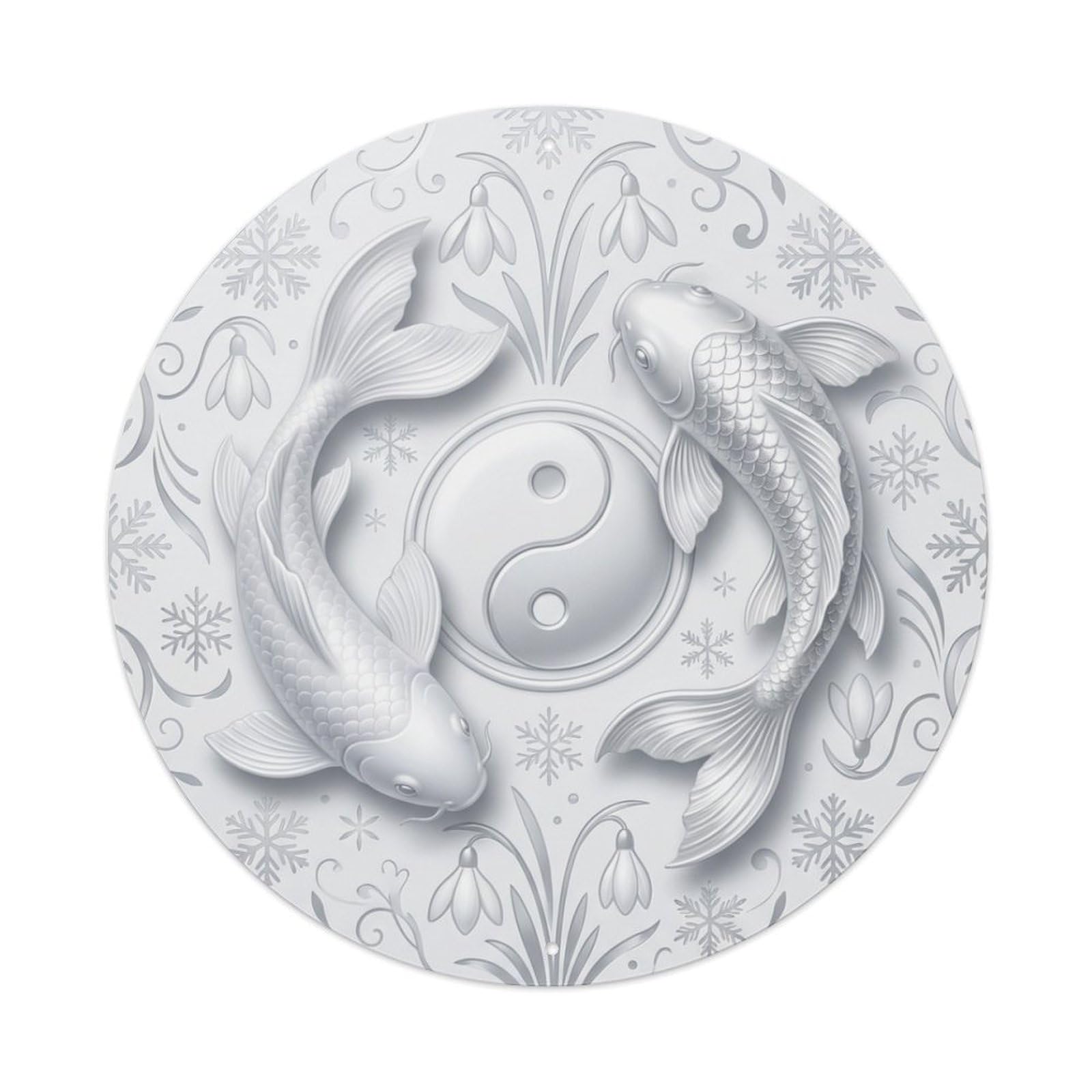 Metal Tin Sign Tai Chi Koi Fish Snowdrop White