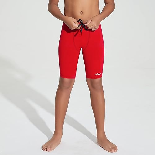 Miniatura 3 de LEAO Traje de baño para niños y jóvenes, color liso, con protección solar UPF 50+, secado rápido, pantalones cortos de natación atléticos