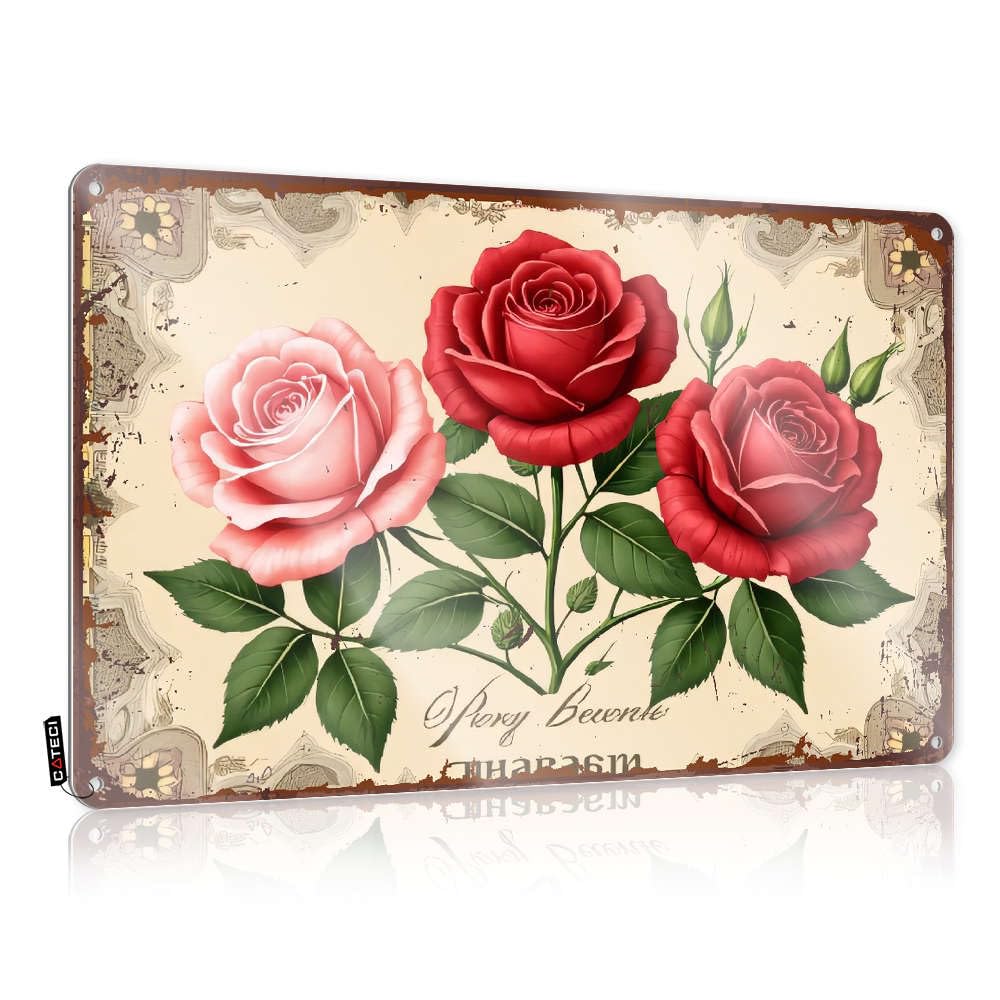 Sujd Men's Colour Decor Outside Tinplate Sign Vividladybug Western Wall Metal Tin : Farm Welcome Unique For Living Room | Vintage Roses Illustration
