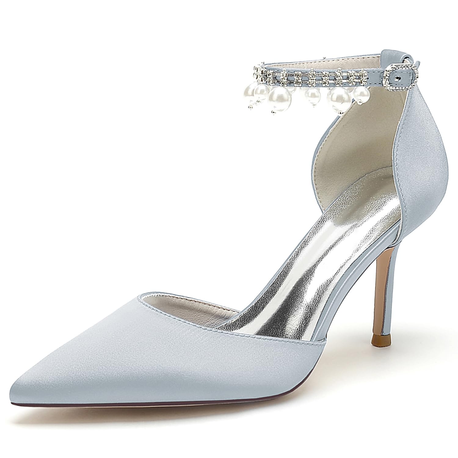 Scarpe con Tacco Alto con Cinturino alla Caviglia Décolleté Donna con a Punta Perle Sandali da Sposa Matrimonio per Feste