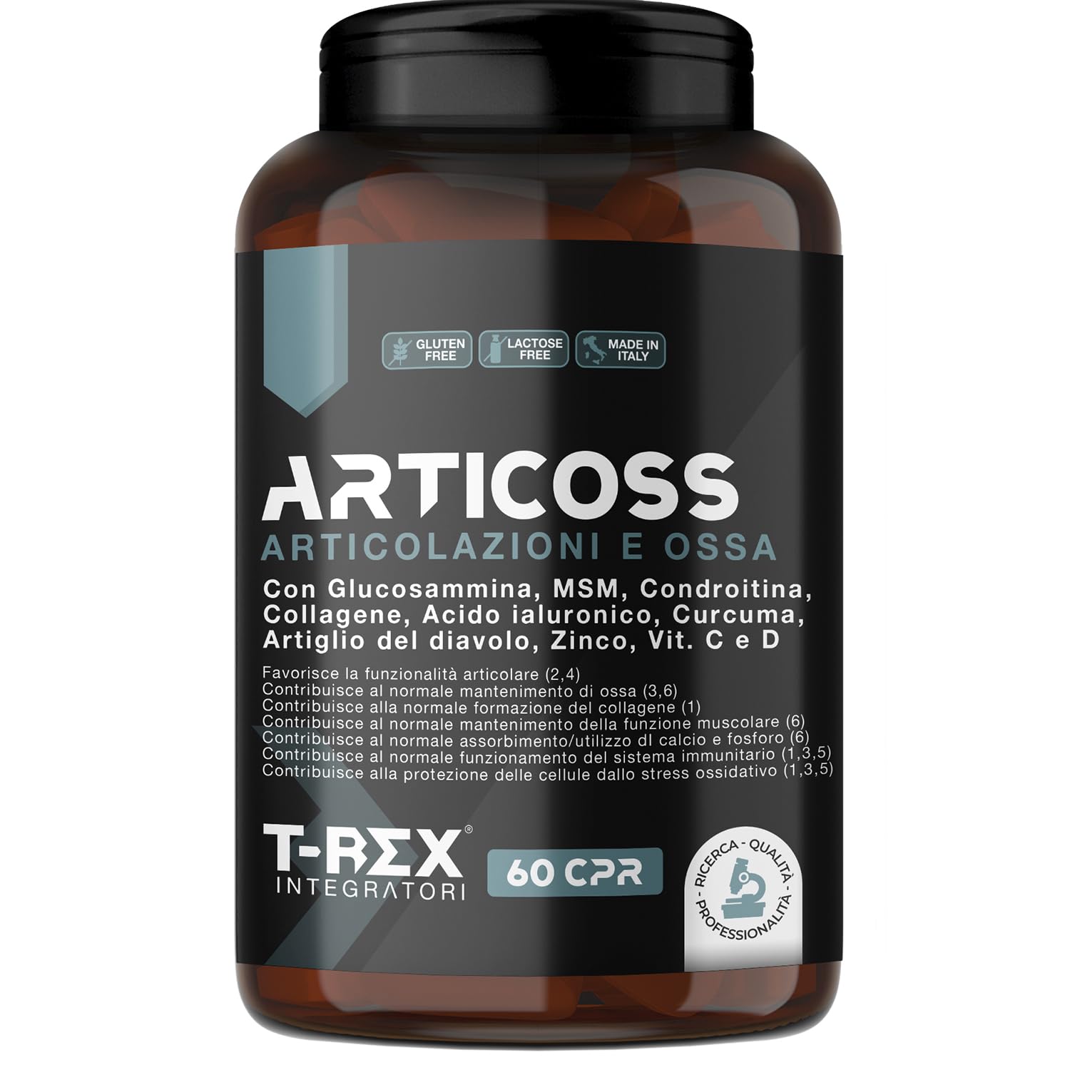 ARTICOSS Integratore per Articolazioni Ossa e Cartilagini con Glucosamina Condroitina Msm Artiglio del Diavolo, Vitamina C e Vitamina D, Collagene e Acido Ialuronico. 60 compresse