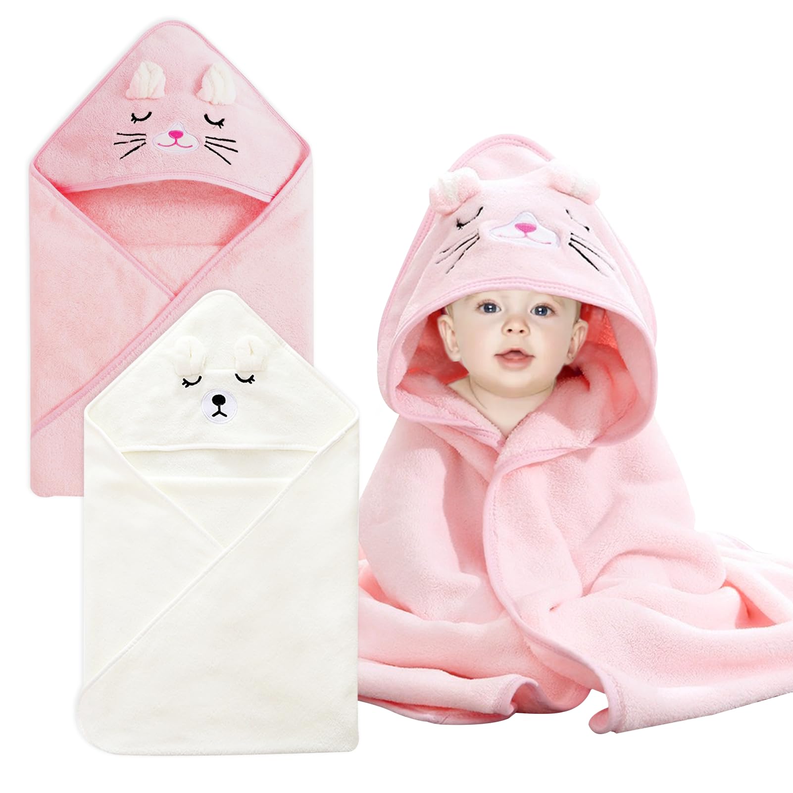 YJSDDNTY Kapuzenhandtuch Baby,mit Kapuze und Waschlappen,Super Saugfähig,80 X 80 cm Baby Erstausstattung Neugeborenen Set-2pcs