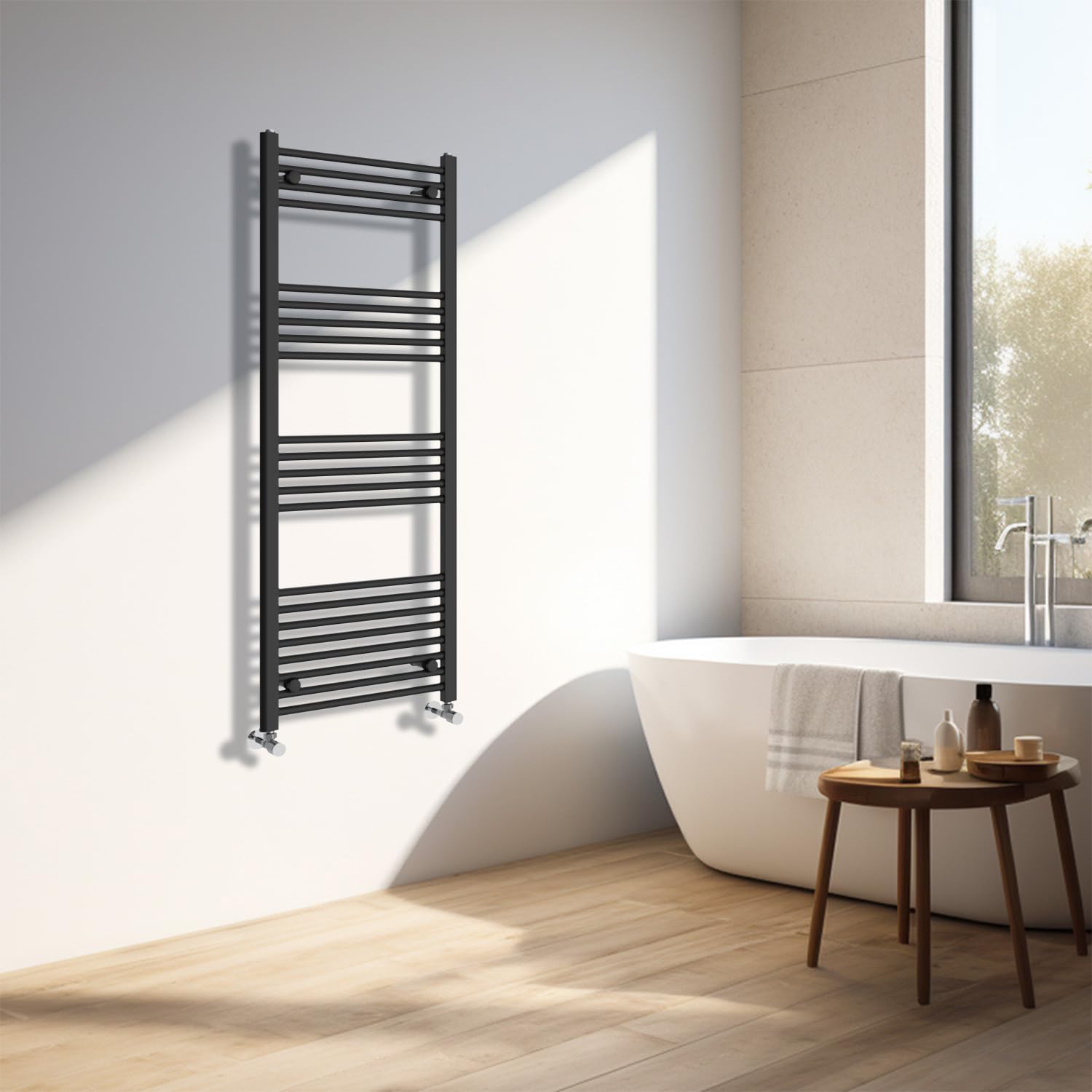 NRG Black Heated Towel Rail Straight Designer Bathroom Radiator - 1400×500mm