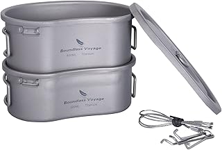 iBsingo tytanowe stołówki kubki w kształcie nerki kempingowy zestaw misek z pokrywką i łańcuchem do zawieszenia ultralekkie naczynia kuchenne gotowanie bałagan zestaw 300 ml + 600 ml dla 1 mężczyzny aktywne turystyczne Ti2046C