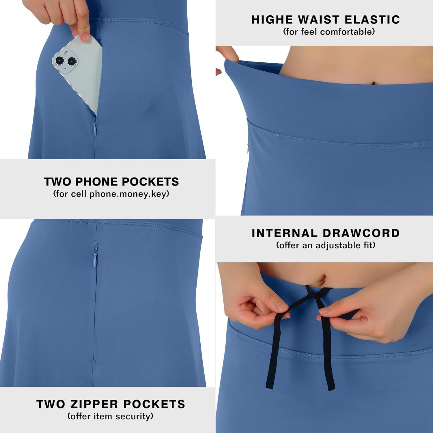 ANIVIVO Women Long Knee Length Skirt with Full Leggings,Skirted Leggings with High Waisted Pockets - Image 4