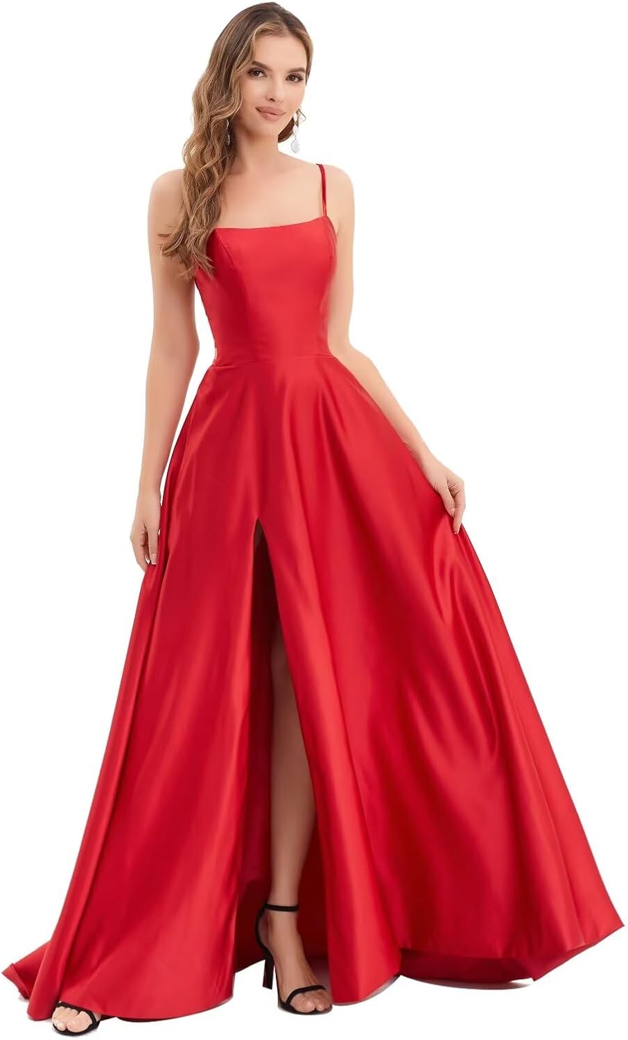 Homecoming Dresses for Teens Knee Length Spaghetti Strap with Pockets Satin Backless Prom Dress - Image 4