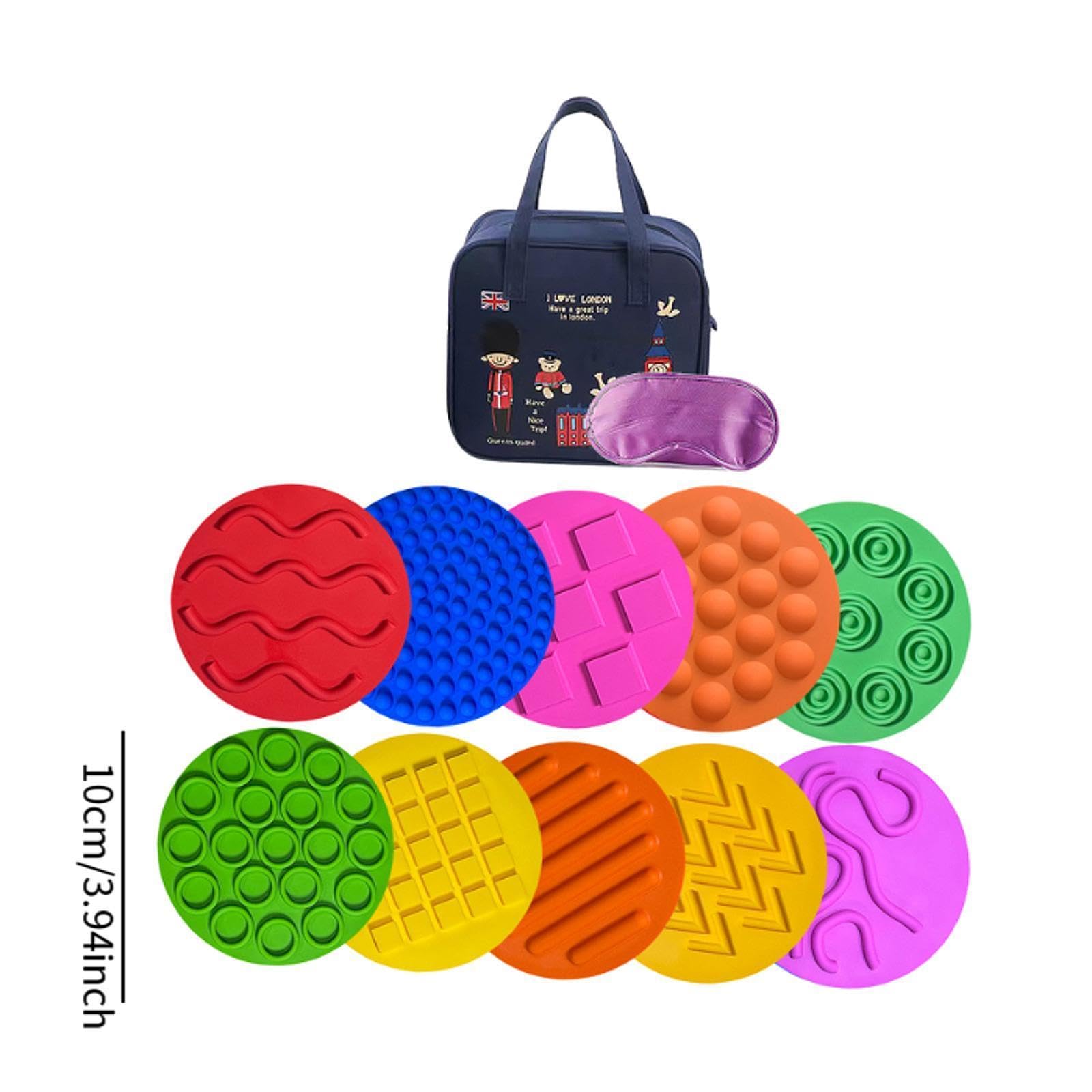Confezione da 10 Cerchi E Tappetini Sensoriali per Bambini, Dischi in Silicone per attività di Apprendimento, Borsa Inglese