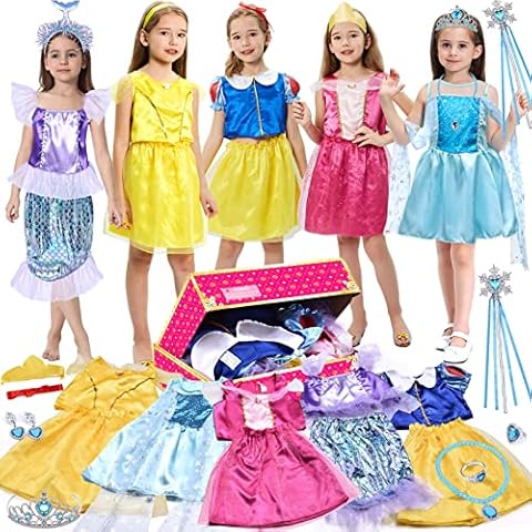 Tacobear Princess Dress Up Clothes for Little Girls Dress Up Trunk Set Elsa Mermaid Snow Princess Belle Sleeping Beauty Pretend Play Costume Halloween Christmas Birthday Gift for Toddler Girls Age 3-6 Cover