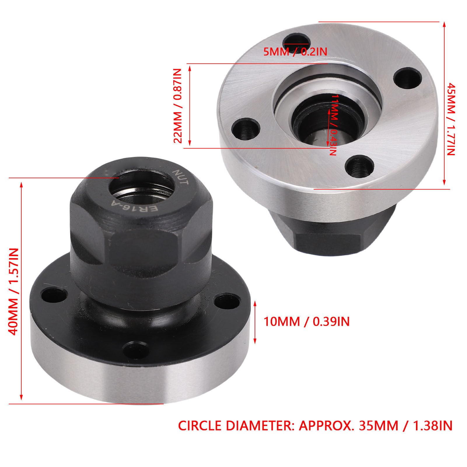 ER16 D45 Flange Collet Holder - 4 Holes Eccentric Nut Stainless Steel Chuck Seat for Lathe Machining Center Precision Grinding & Turning