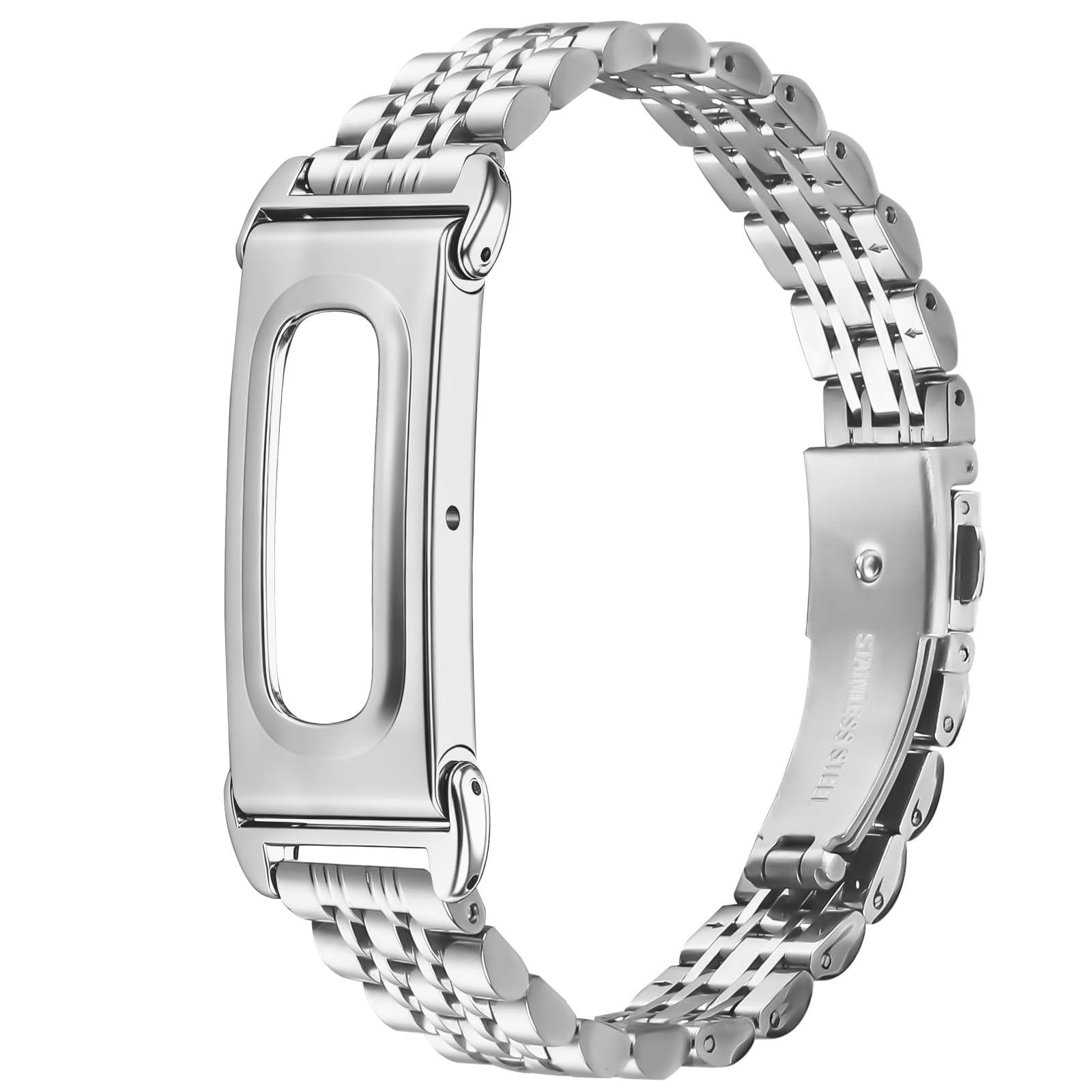 NovemFoal Replacement Metal Watch Band Compatible with Fitbit Air Straps, Stainless Steel Wrist Strap Business Bracelet, Silver