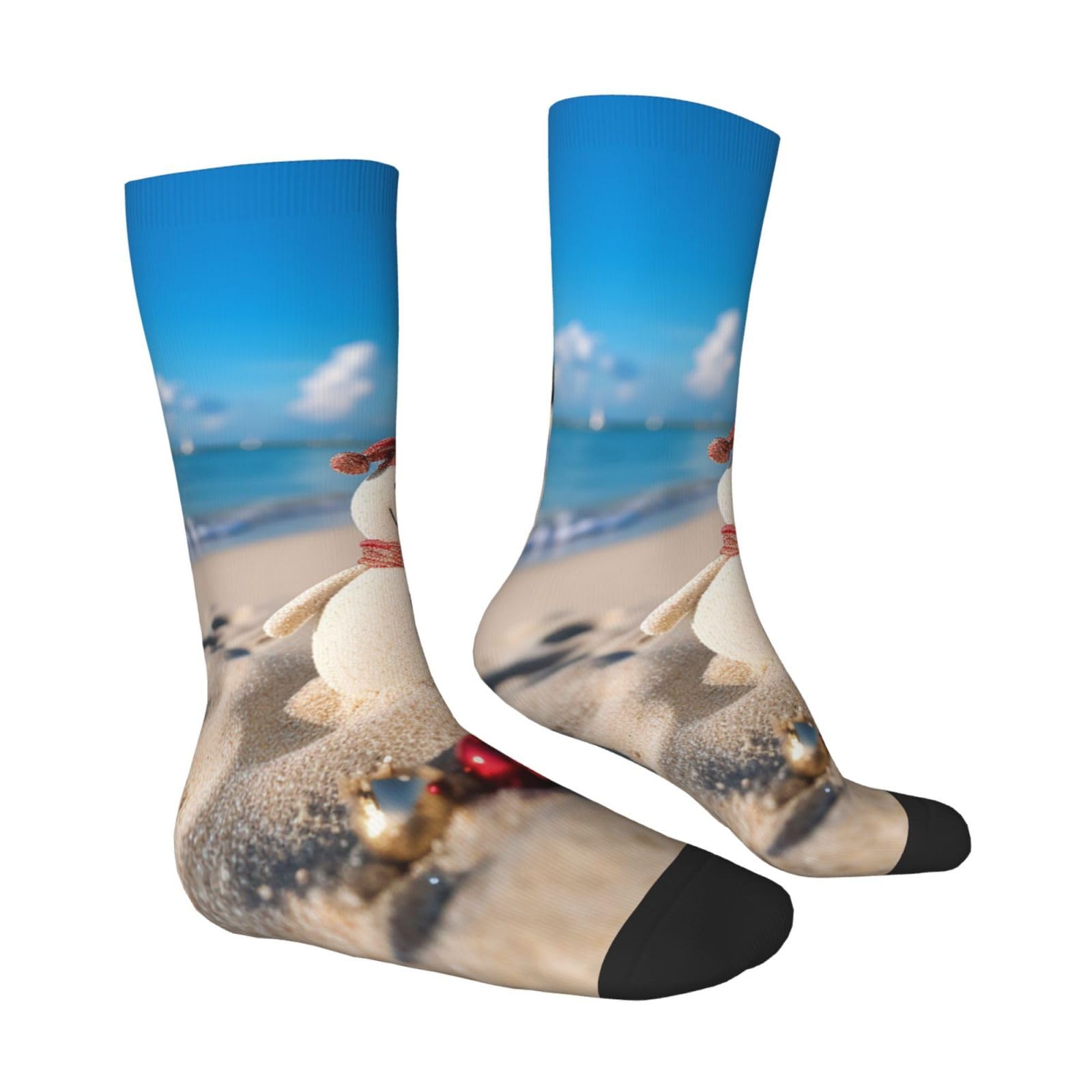 LZQPOEAS Sand Snowman on Beach Athletic Socks Unisex Cushioned Crew Socks Hiking Running Calf Sock Soft Above Ankle Sock